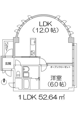 アークエスト 1LDK 52.64㎡（リノヴェーション住戸）の間取図