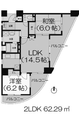 VIVO松ヶ鼻の間取り図 Cタイプ 2LDK 62.29㎡