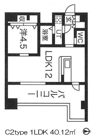 コスモ真田山の間取図（C2type 1LDK 40.12㎡）