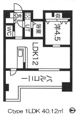 コスモ真田山の間取図（Ctype 1LDK 40.12㎡）